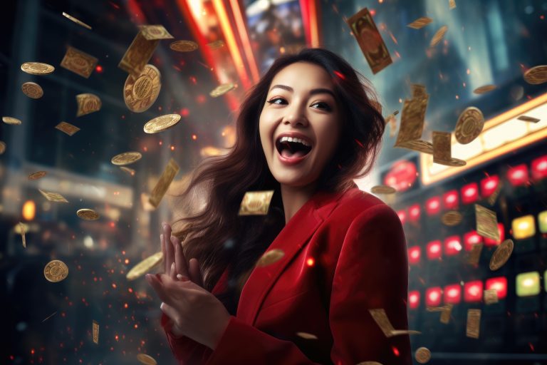 Lucky person win big jackpot from gambling in casino comeliness