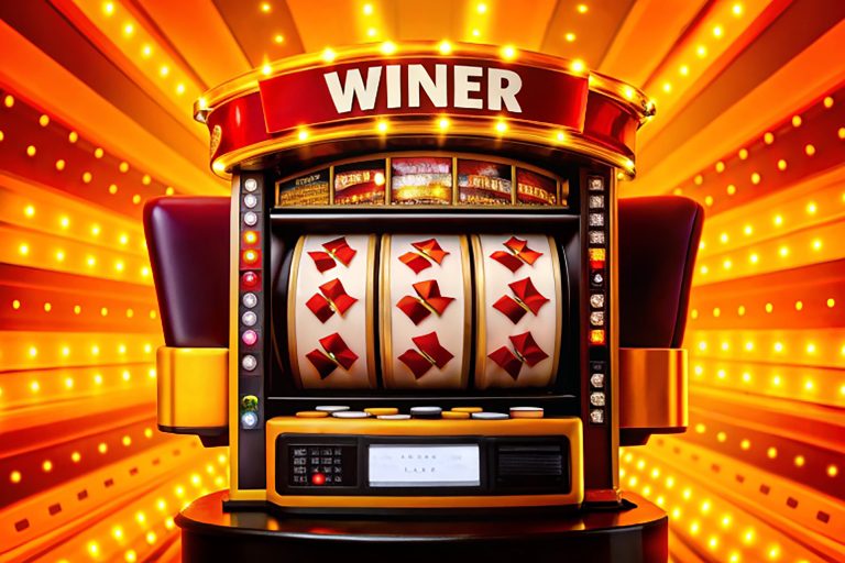 Winner slots machine casino, jackpot fortune, win banner