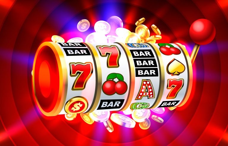 Slots 777 banner, golden coins jackpot, Casino 3d cover, slot machines